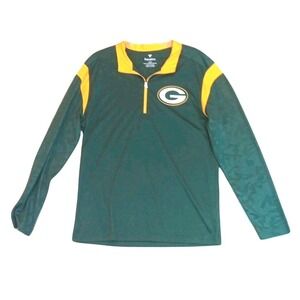 Fanatic Green Bay Packers Mens Large Quarter Zip Pullover Long Sleeve Green Gold